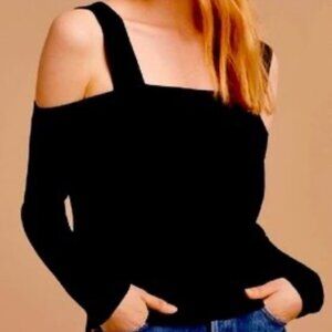 Dynamite XS Black Long Sleeve Cold  Off The Shoulder Shirt Sweater Classic Basic